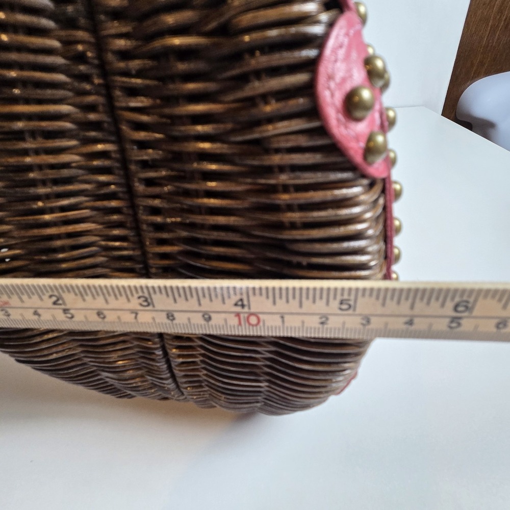 VTG Isabella Fiore Pink Leather Wicker Satchel Studded Trim Boho Handbag Rare - Picture 15 of 16